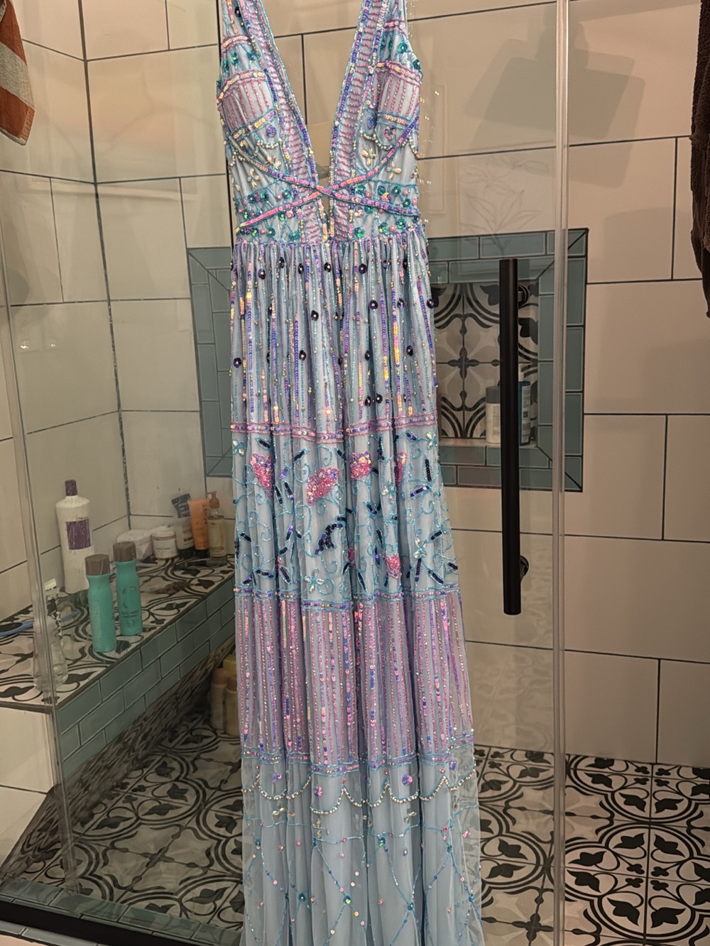 Aleta Light Blue Beaded Gown